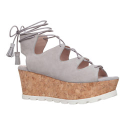 Carvela Kooper Ghillie Cork Wedge Sandals Grey Suede